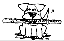 Dog with flute, drawing by Judy MacDonald
